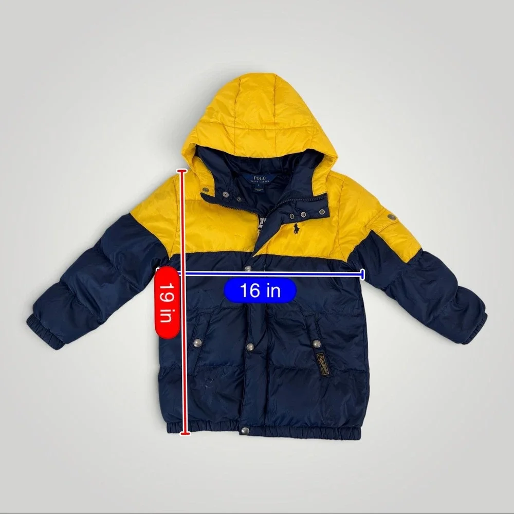 Polo Ralph Lauren Kids Navy Yellow Colorblock Down Puffer Jacket Size 5